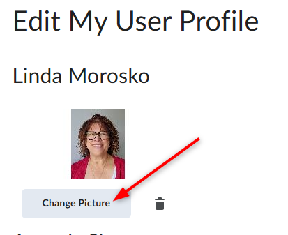 Image showing Edit My User Profile screen in Brightspace